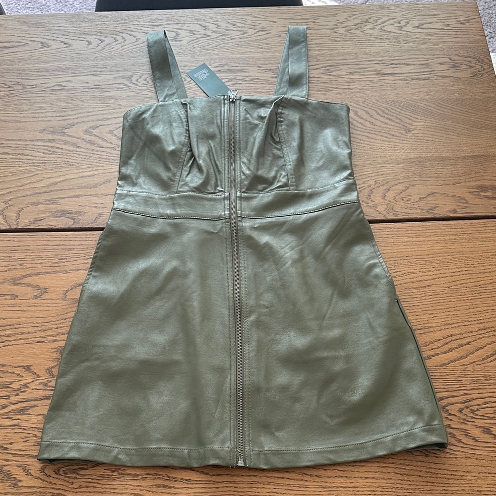 Elegant Wild Fable Olive Green Faux Leather Dress